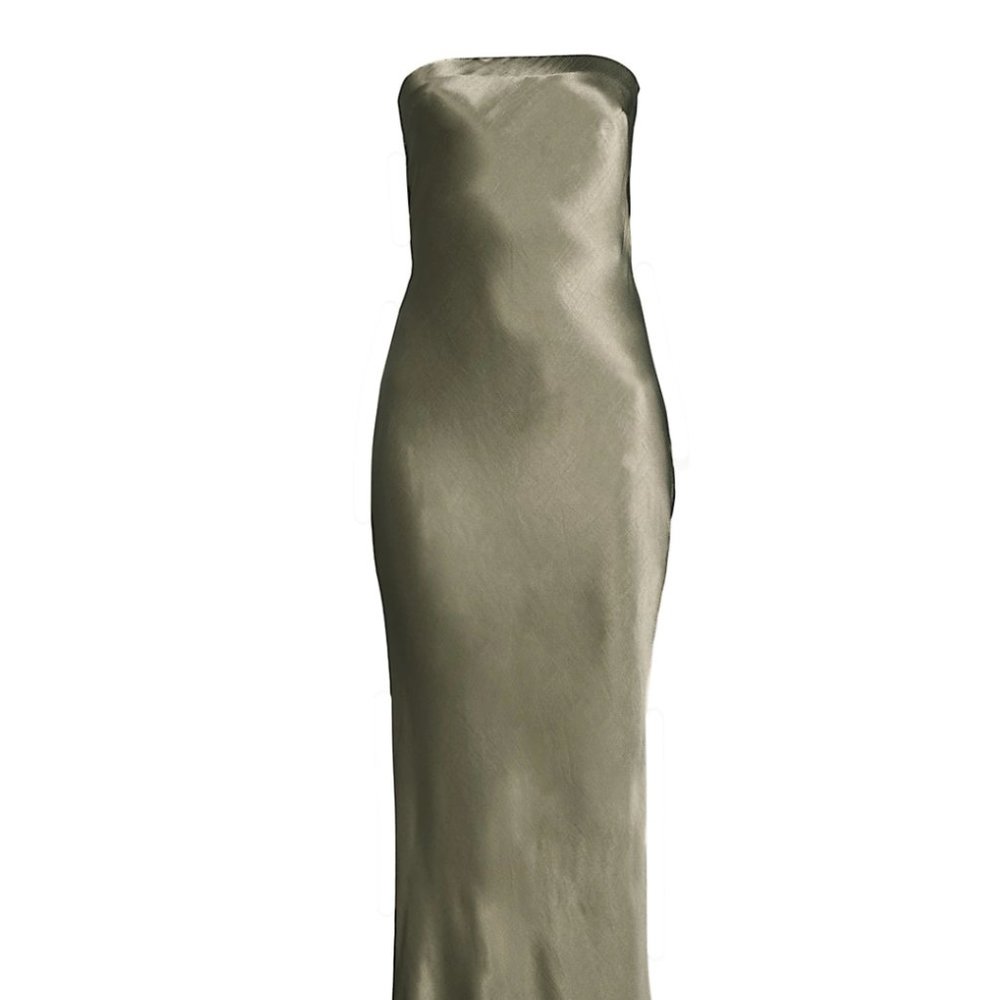 BEC AND BRIDGE GREEN STRAPLESS MIDI DRESS